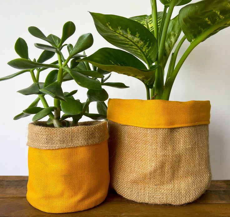 Modern Dual-Tone Jute & Canvas Plant Pot Covers